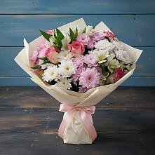 Букет цветов из:  Хризантемы, Альстромерии и Розы в Ростовe-на-Донy