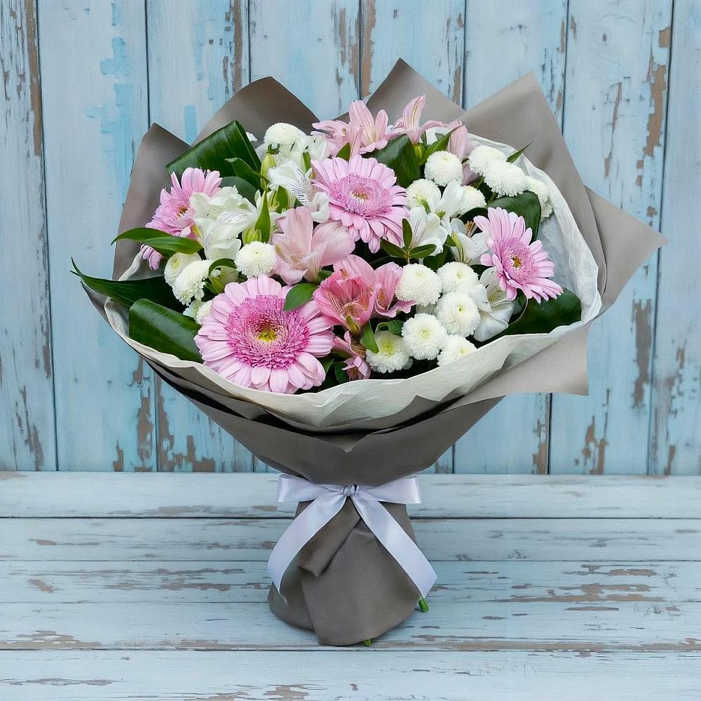 Букет цветов из: Герберы, Альстромерии и Хризантемы в Ростовe-на-Донy